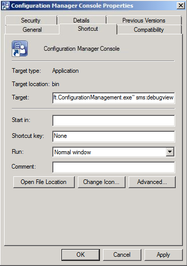 Configuration Manager Console Shortcut Properties Just Another